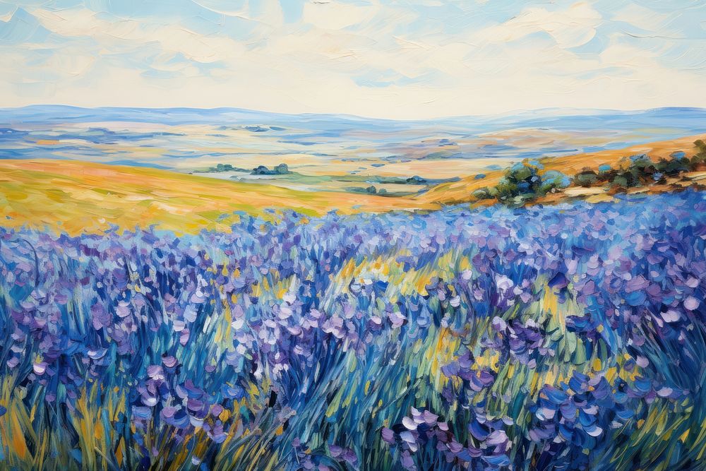 Field of blue flowers landscape lavender outdoors