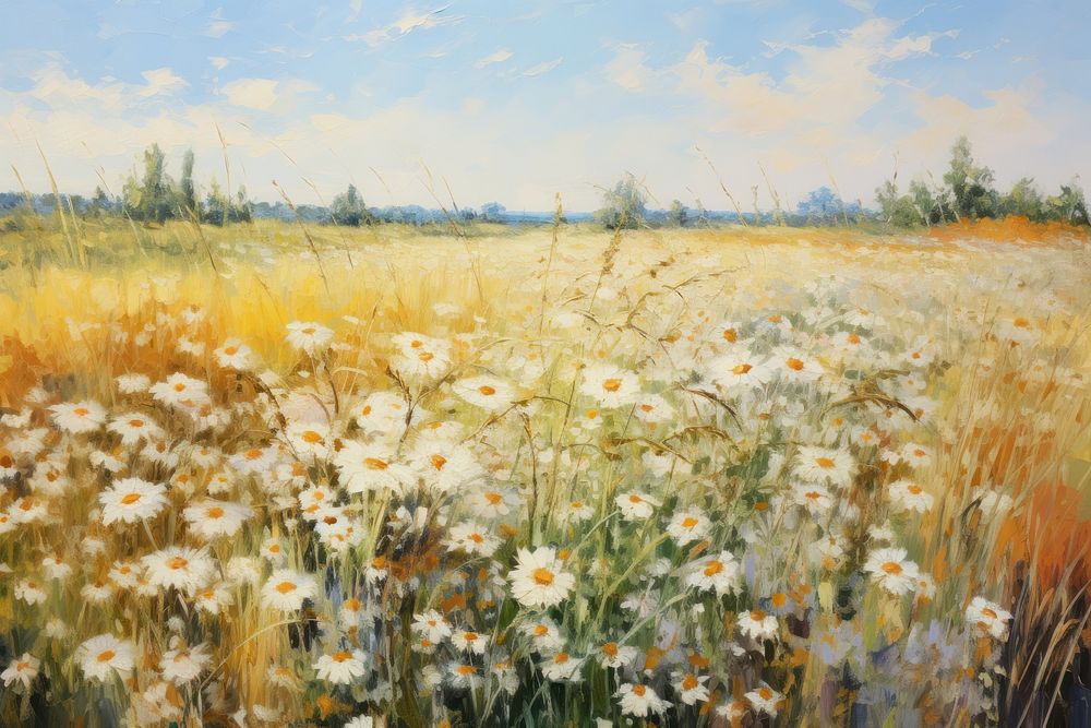  Field of daisy painting landscape grassland