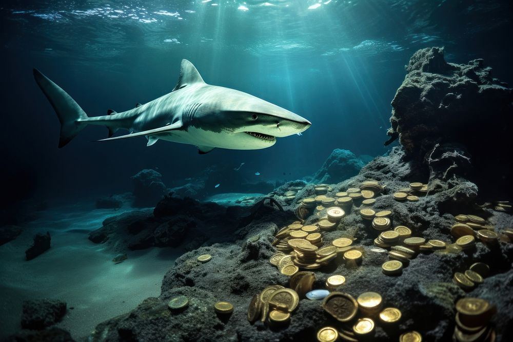 Treasure sunk undersea shark underwater outdoors. AI generated Image by rawpixel.