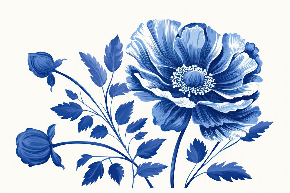 Blue flower pattern plant white.