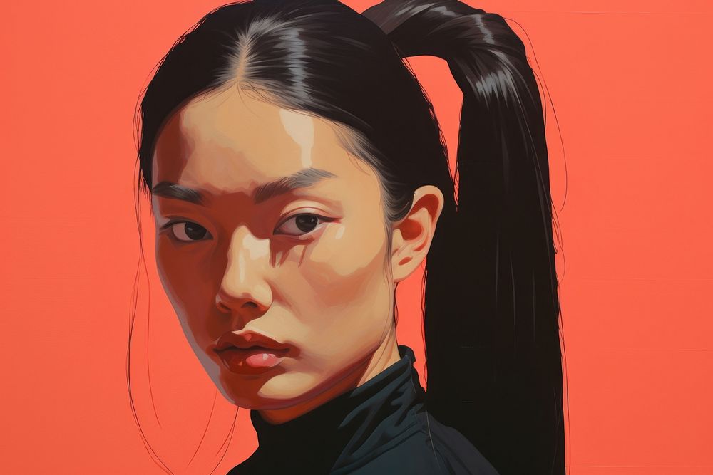  Art painting an illustration of asian women with spider portrait ponytail adult. AI generated Image by rawpixel.