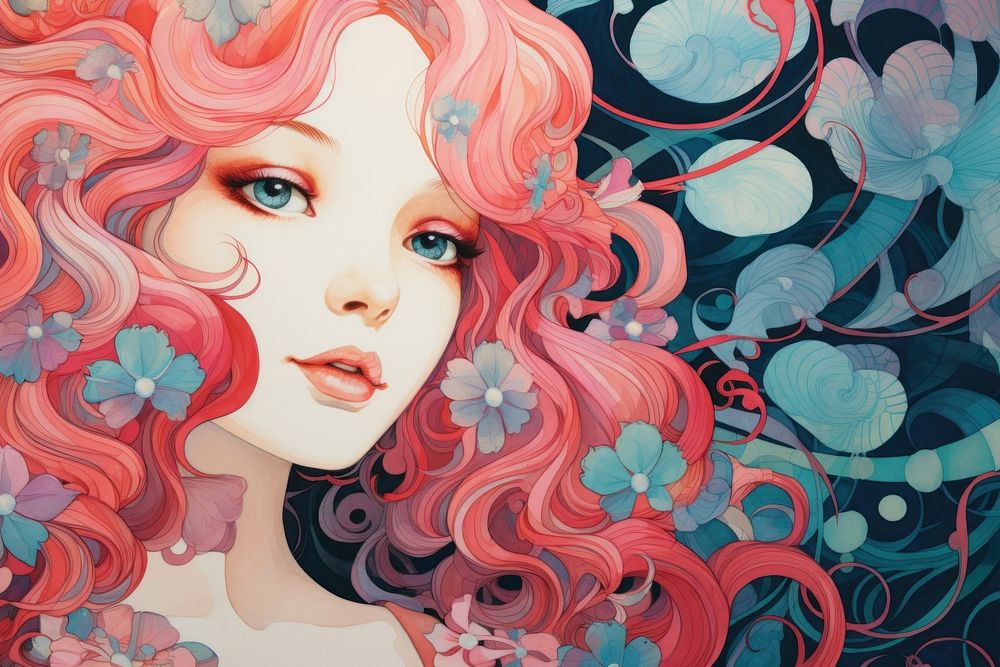  Art nouveau style painting wallpaper representation. AI generated Image by rawpixel.
