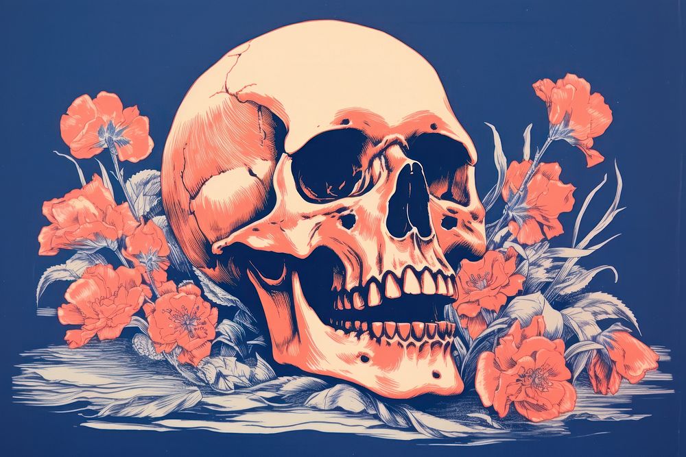 Art painting an illustration of skull with flower plant creativity graphics. AI generated Image by rawpixel.