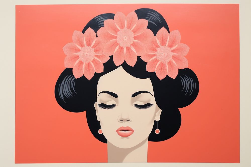 Art painting an illustration of retro women with head flower portrait adult representation. AI generated Image by rawpixel.