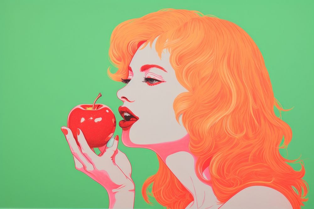  Art painting an illustration portrait of women eat apple adult fruit plant. AI generated Image by rawpixel.
