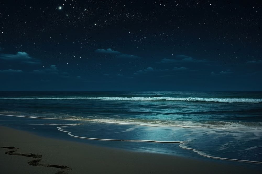  Sea night beach sky. AI generated Image by rawpixel.