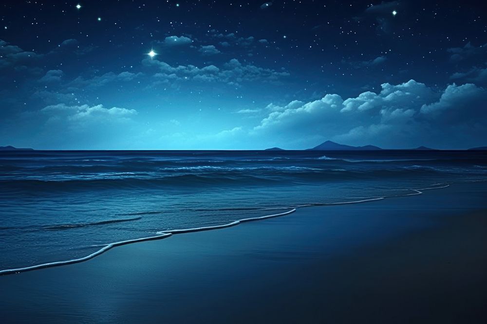  Sea night beach sky. AI generated Image by rawpixel.