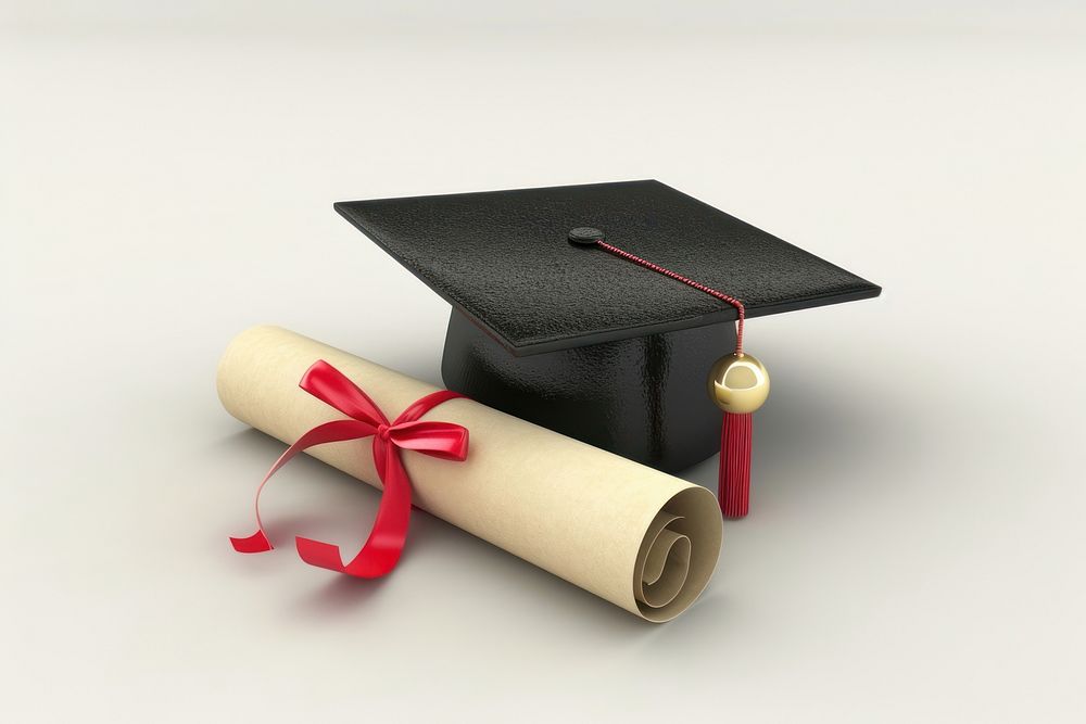 Graduation cap and diploma intelligence certificate achievement.