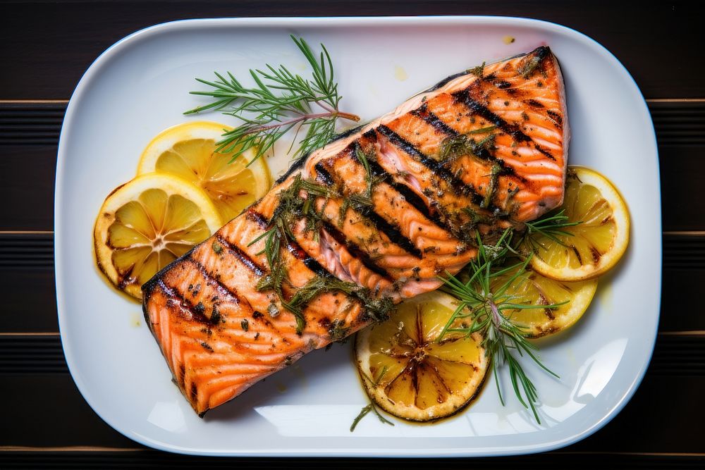 Salmon seafood grilled lemon. AI generated Image by rawpixel.