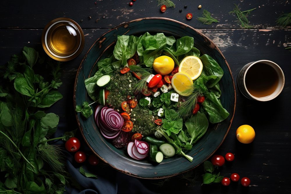 Mixed vegetables and salad plate plant food. AI generated Image by rawpixel.
