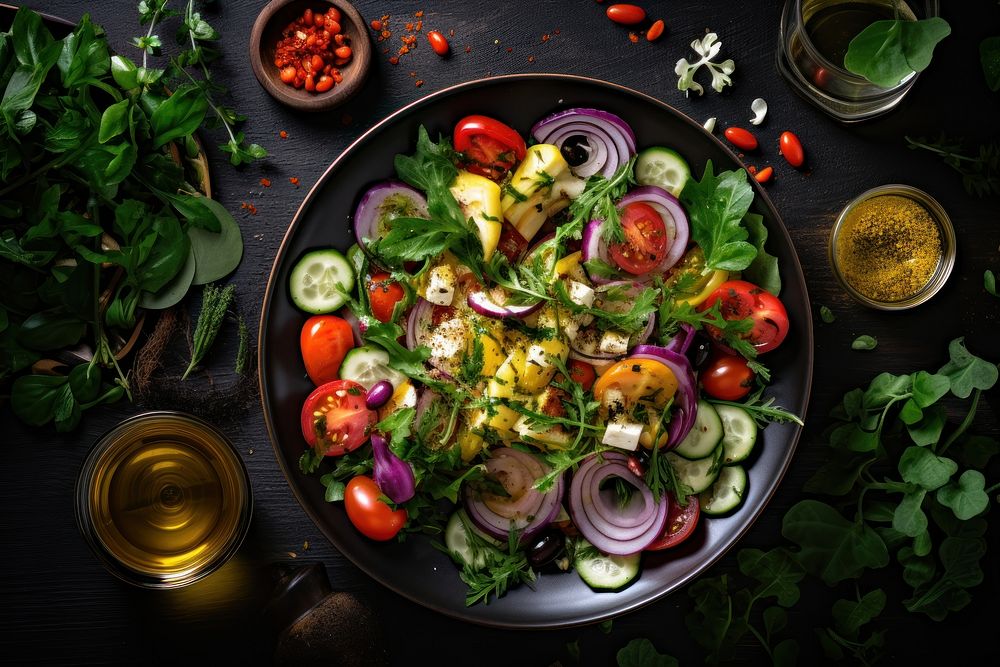 Mixed vegetables and salad plate food bowl. AI generated Image by rawpixel.
