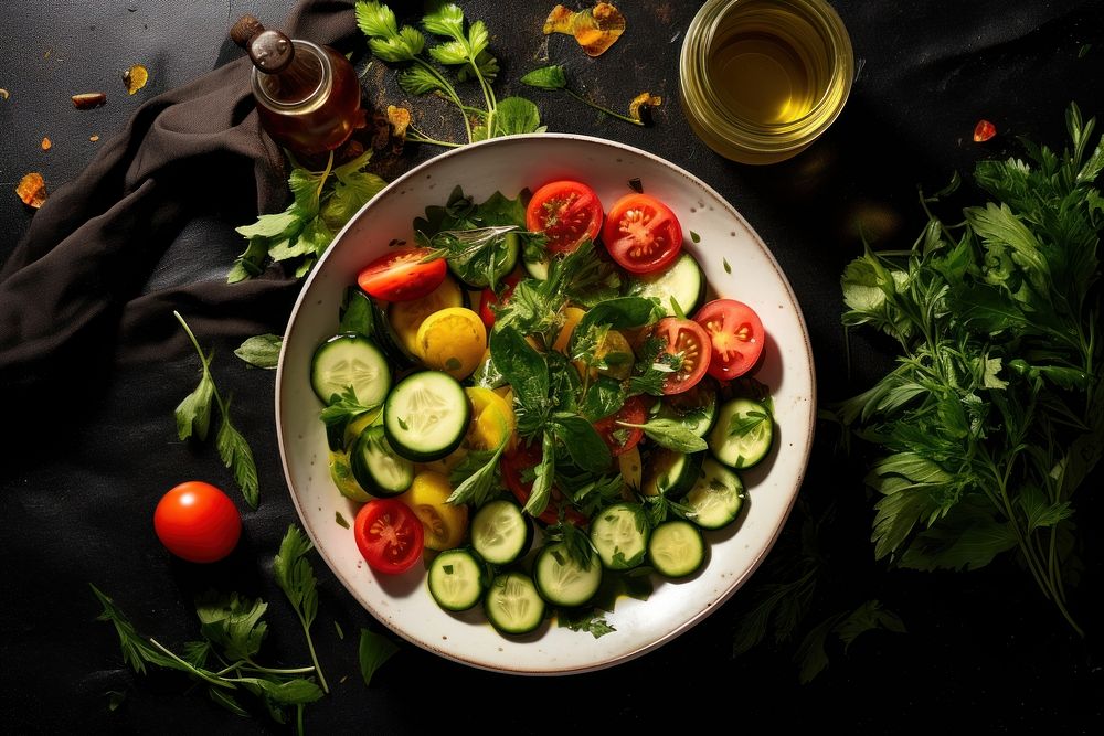 Mixed vegetables and salad plate food bowl. AI generated Image by rawpixel.
