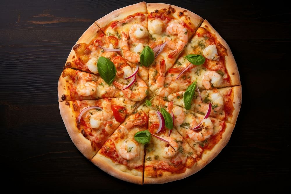 Seafood pizza mozzarella pepperoni vegetable. AI generated Image by rawpixel.