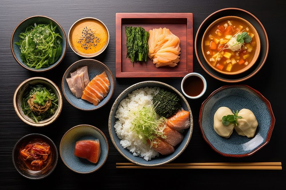 Japanese lunch set chopsticks plate food. AI generated Image by rawpixel.