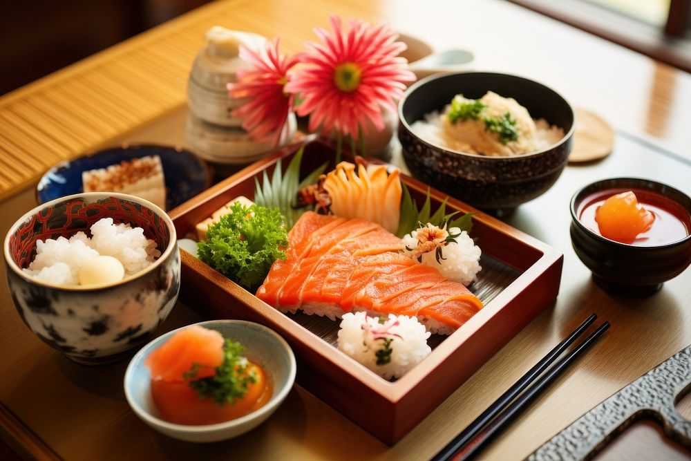 Japanese lunch set chopsticks sushi meal. AI generated Image by rawpixel.