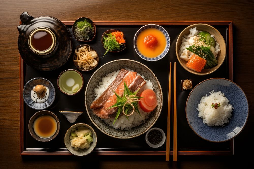 Japanese lunch set chopsticks plate meal. AI generated Image by rawpixel.