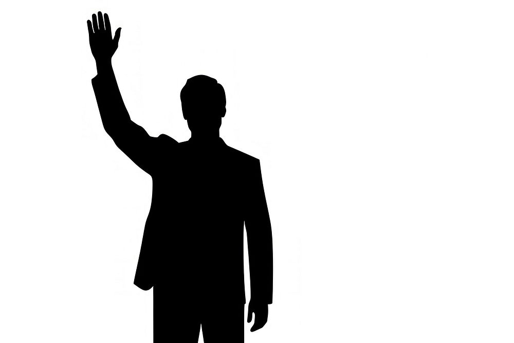 Clean white background black and white color silhouettes vector person waving. AI generated Image by rawpixel.
