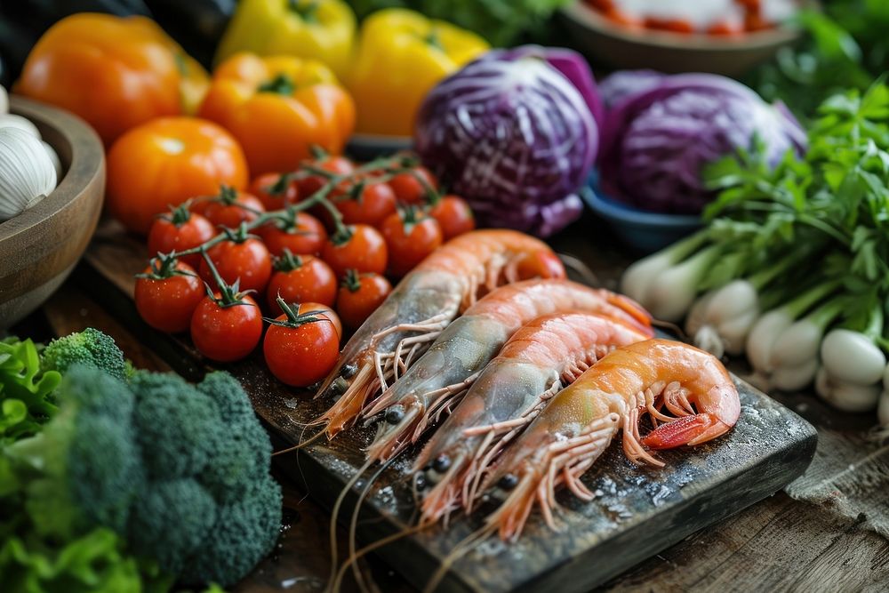 Seafood vegetable lobster fruit. AI generated Image by rawpixel.