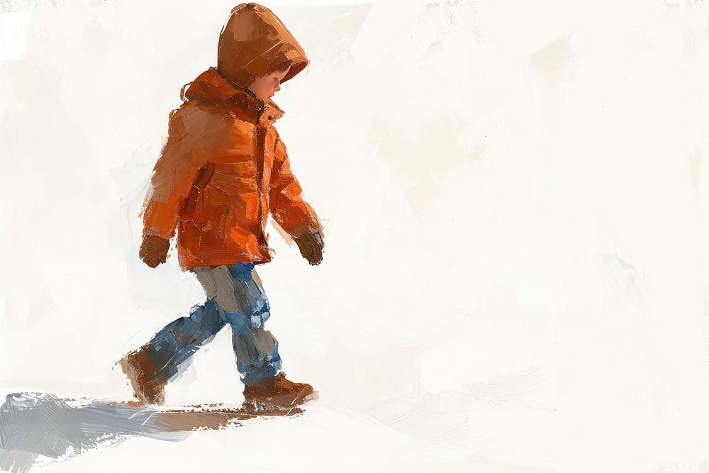 A kid walking outdoors snow creativity.