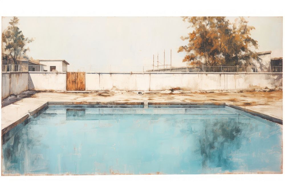 A swimming pool painting outdoors white background.
