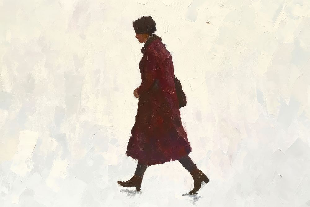 A woman walking painting overcoat art.