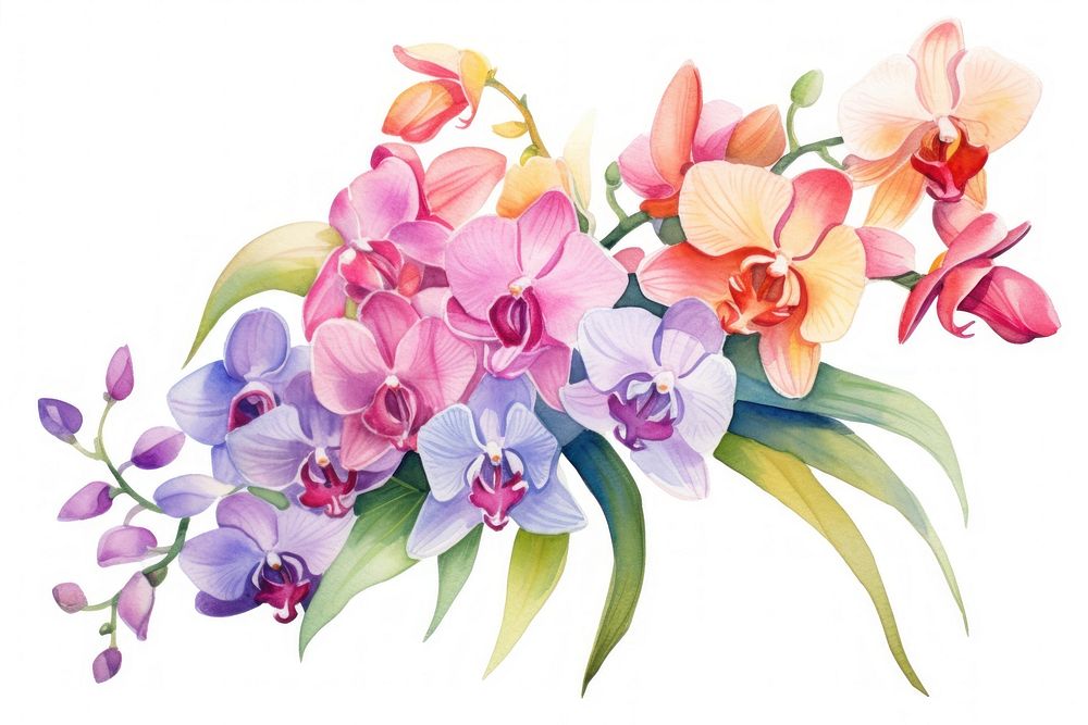 Colorful orchid flower bouquet plant white background inflorescence.