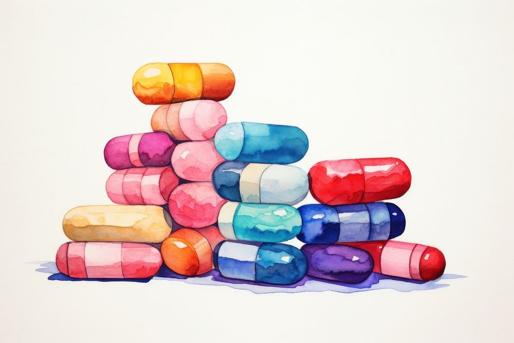 Stacked colorful medicine tablets capsule pill creativity. AI generated Image by rawpixel.