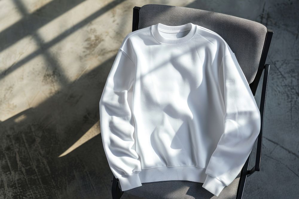 White plain sweatshirt sleeve outerwear clothing.