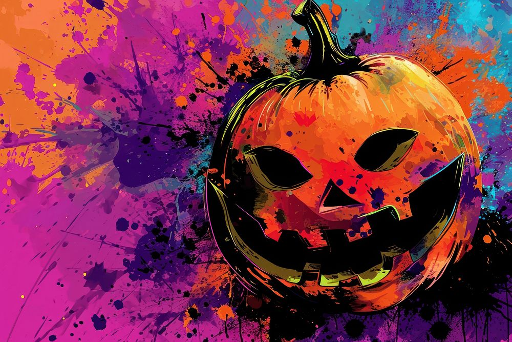 Abstract halloween pop art backgrounds anthropomorphic jack-o'-lantern.