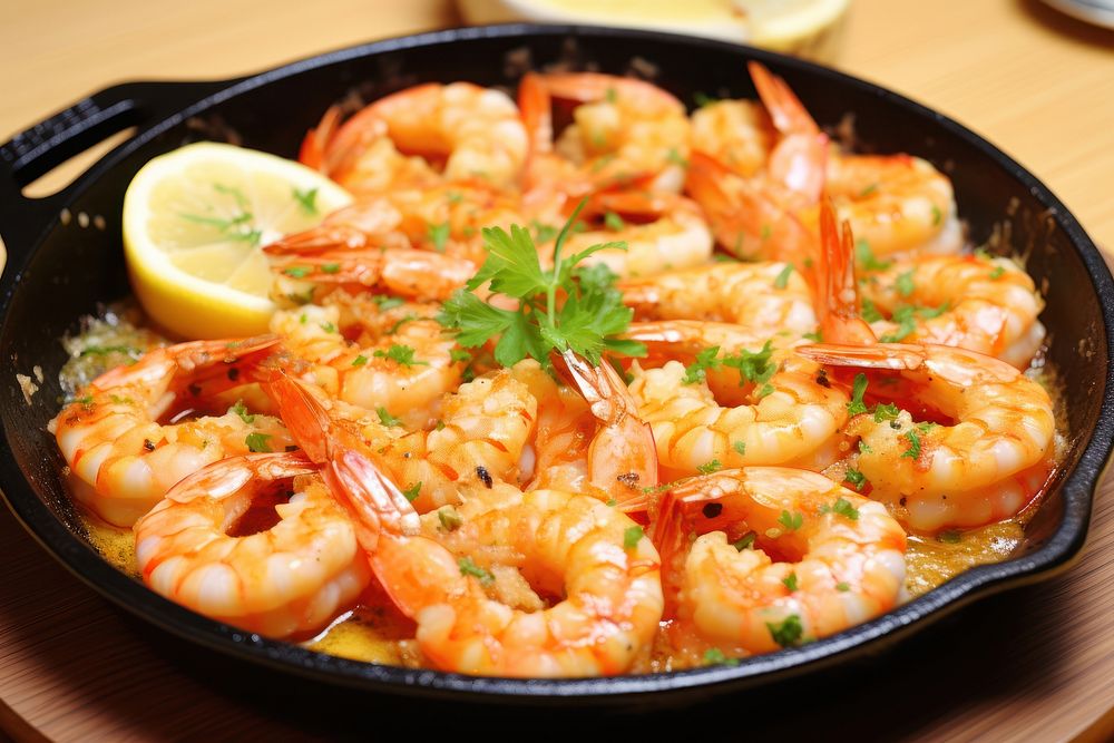 Shrimps seafood lemon plate. AI generated Image by rawpixel.