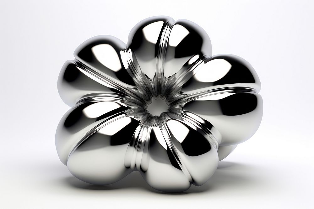 Tube flower Chrome material silver shiny white background.