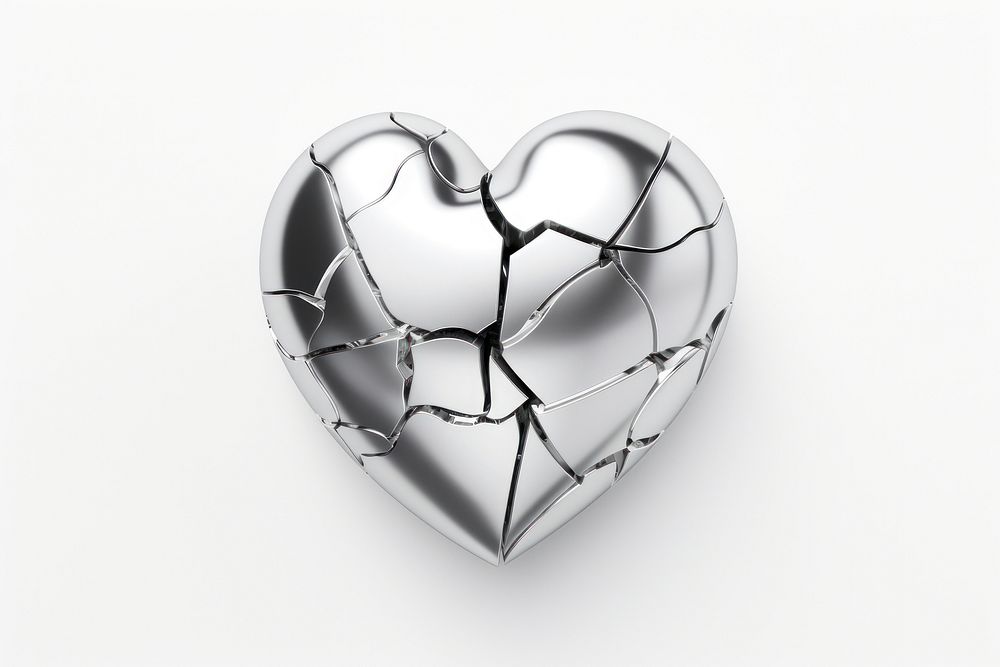Broken heart in Chrome material jewelry silver shape.