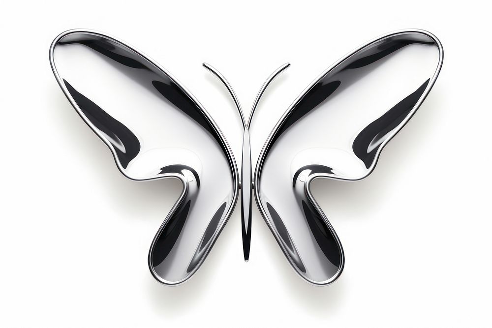 Butterfly in Chrome material silver white white background.