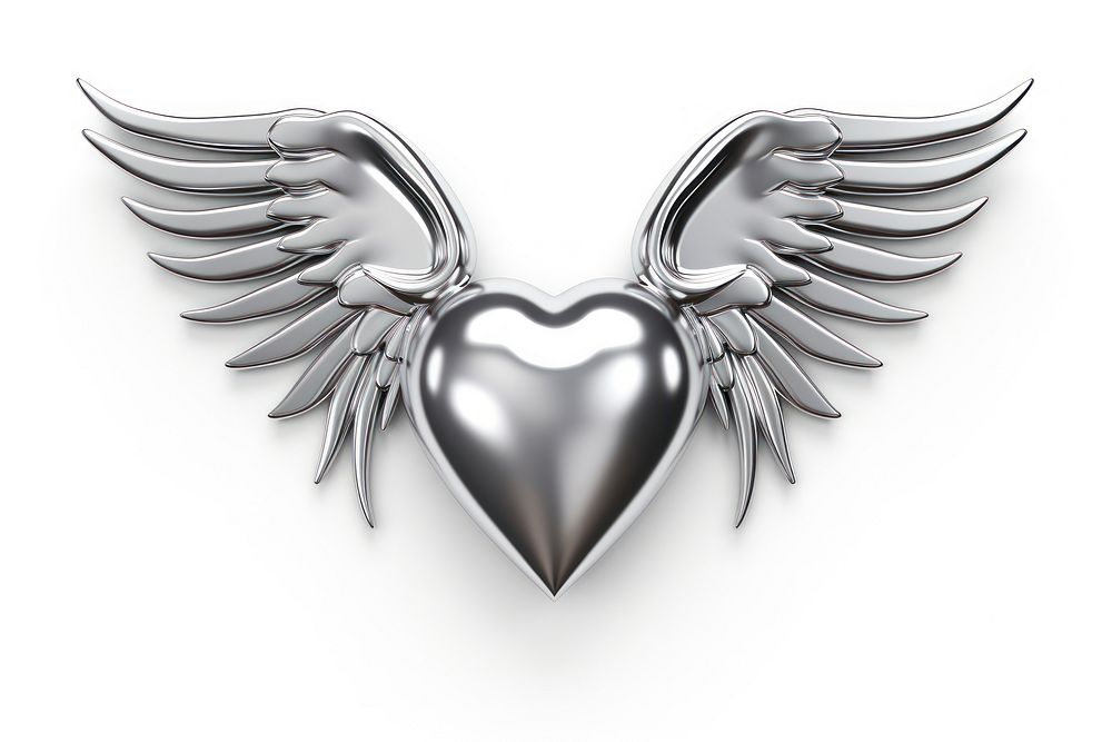 Heart with wings in Chrome material silver jewelry shiny.