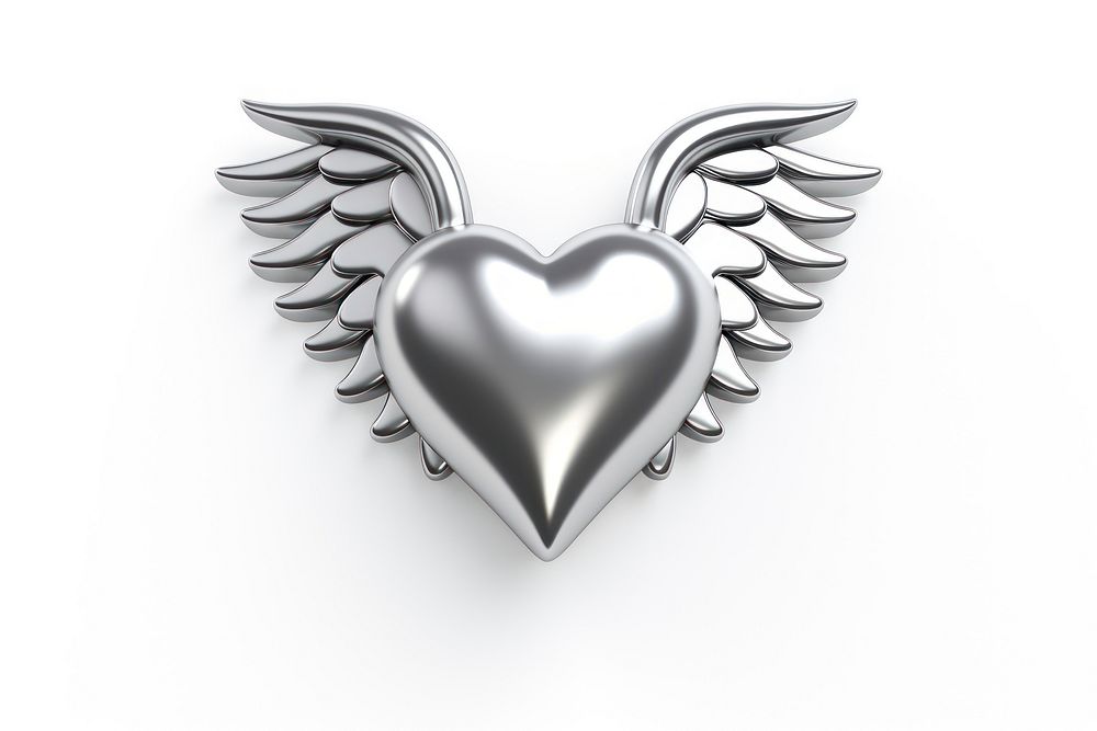Heart with wings in Chrome material jewelry symbol silver.