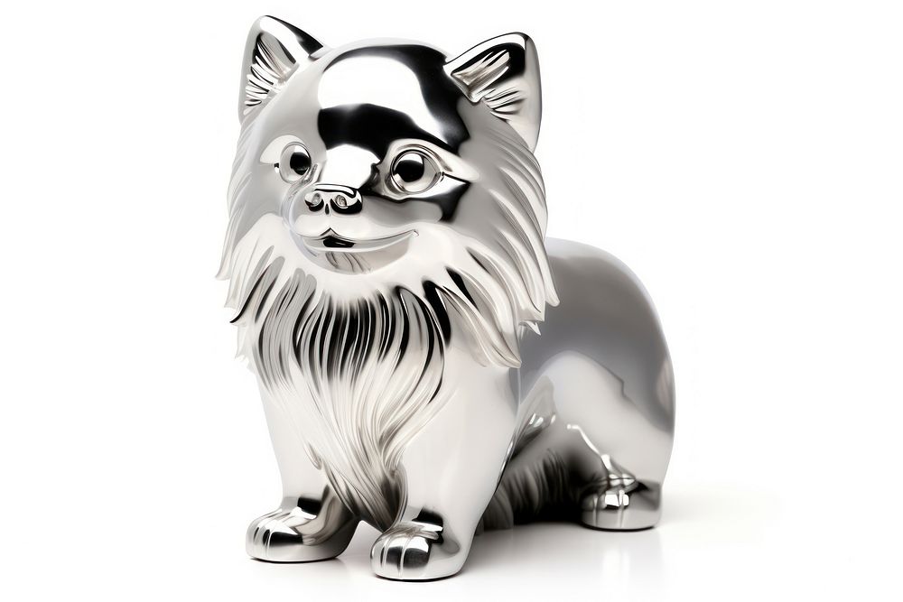Pomperanian dog in Chrome material figurine mammal animal.