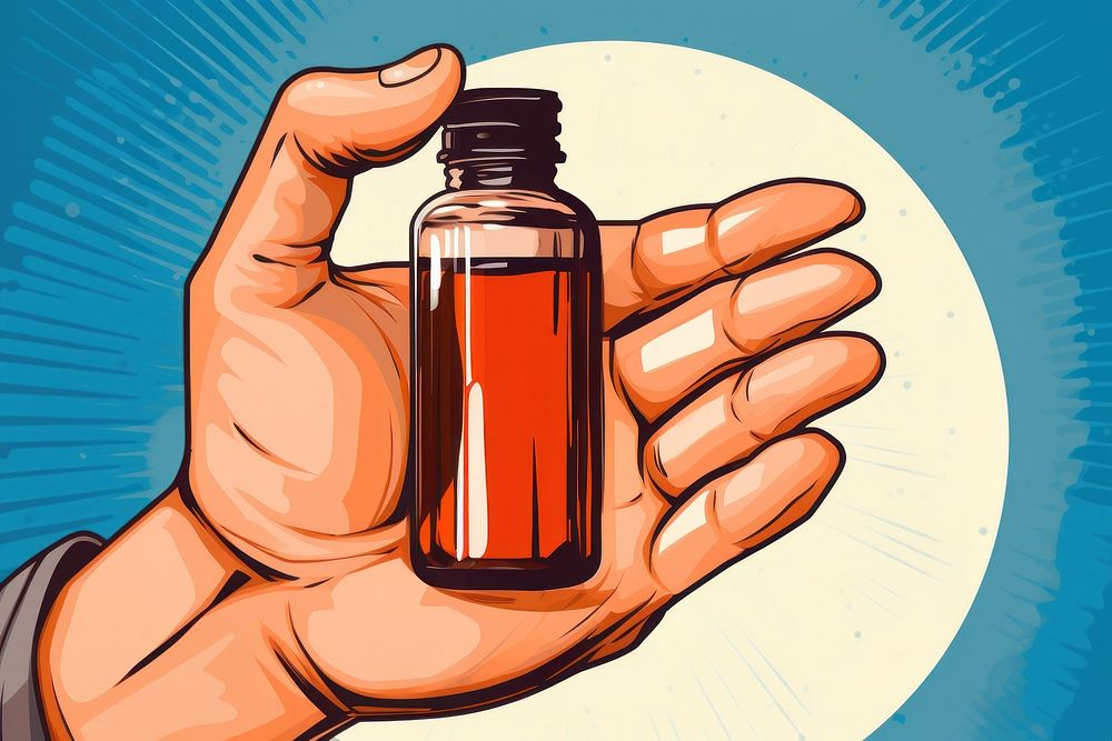 A hand holding a supplement bottle cosmetics refreshment medication. AI generated Image by rawpixel.