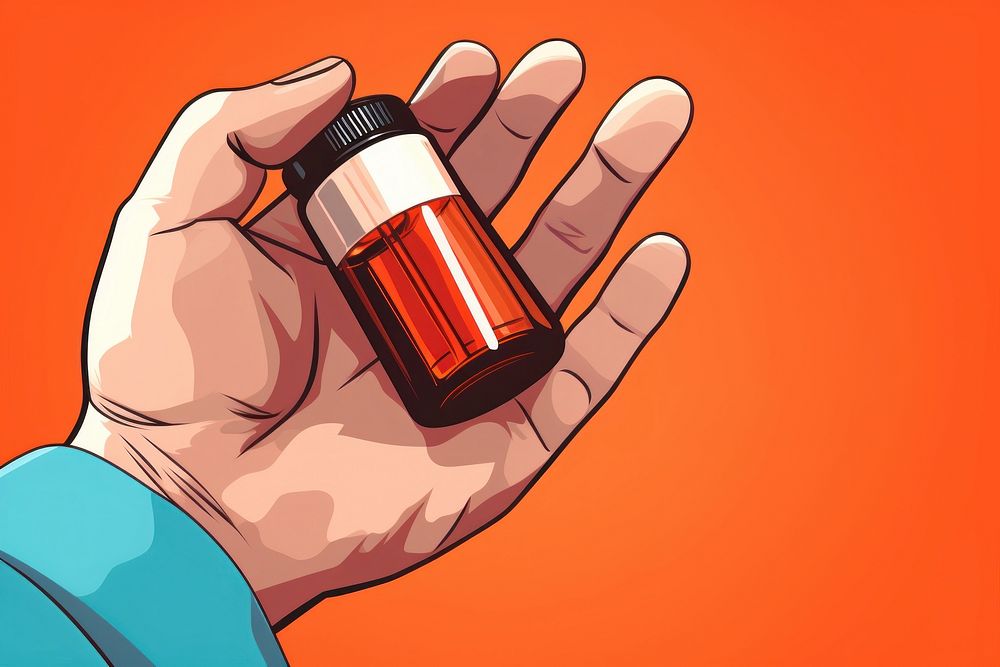A hand holding a supplement bottle pill medication container. AI generated Image by rawpixel.