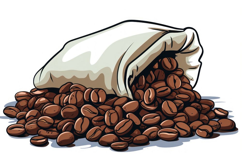 Coffee beans in a small sack bag white background freshness.