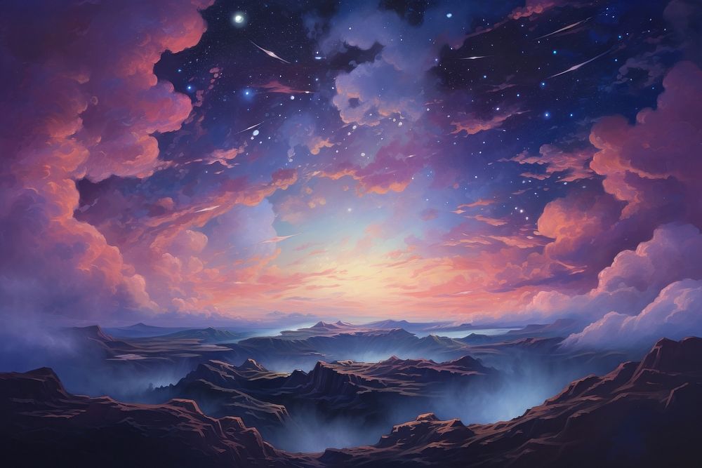 Night sky landscape outdoors painting.