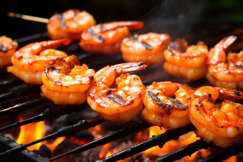 Shrimp grilling seafood cooking. AI generated Image by rawpixel.
