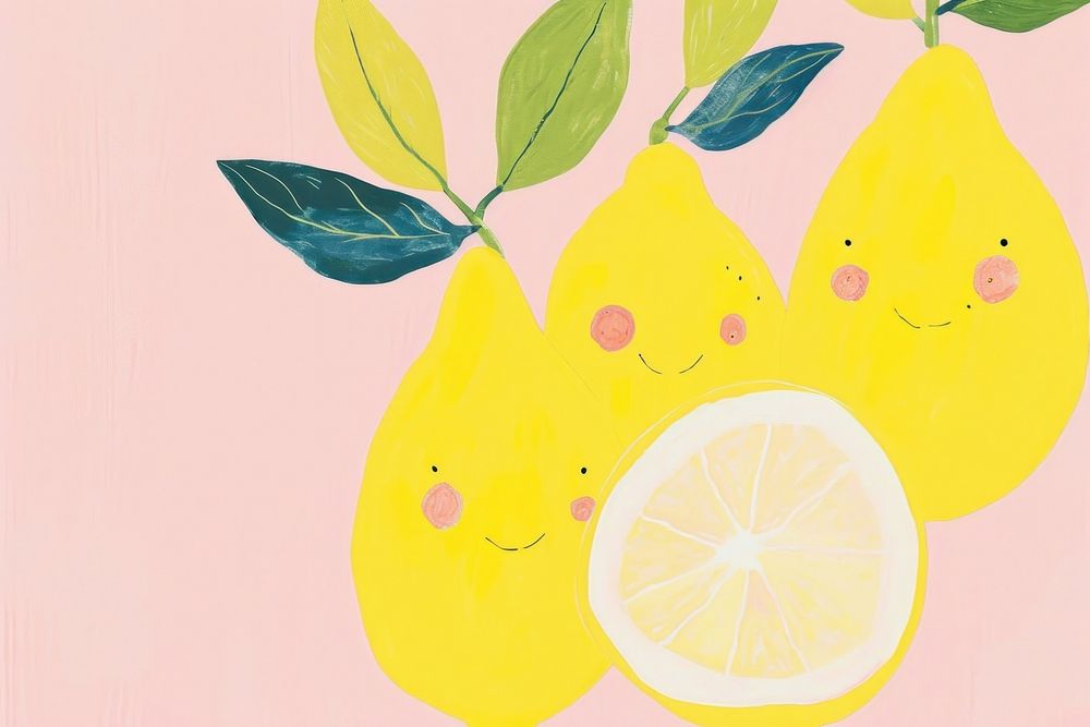 Cute lemon illustration drawing fruit plant.