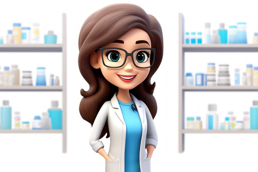 A smiling female pharmacist pharmacy cartoon adult. AI generated Image by rawpixel.