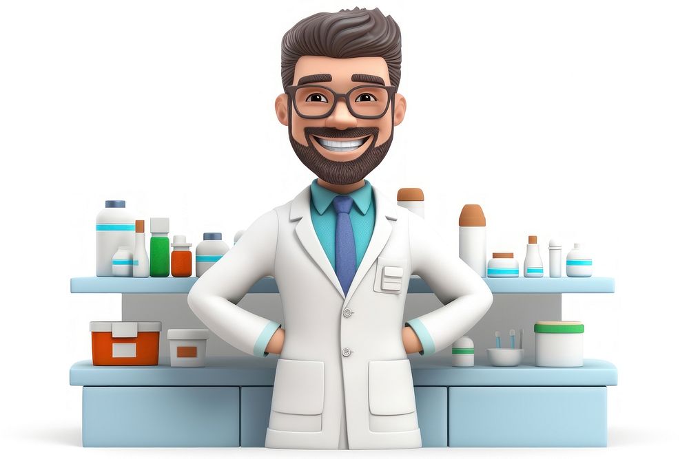 A smiling pharmacist portrait cartoon adult. AI generated Image by rawpixel.