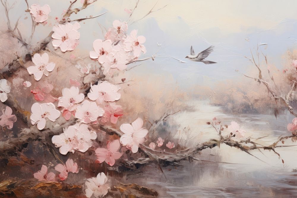 Landscapes painting blossom flower.