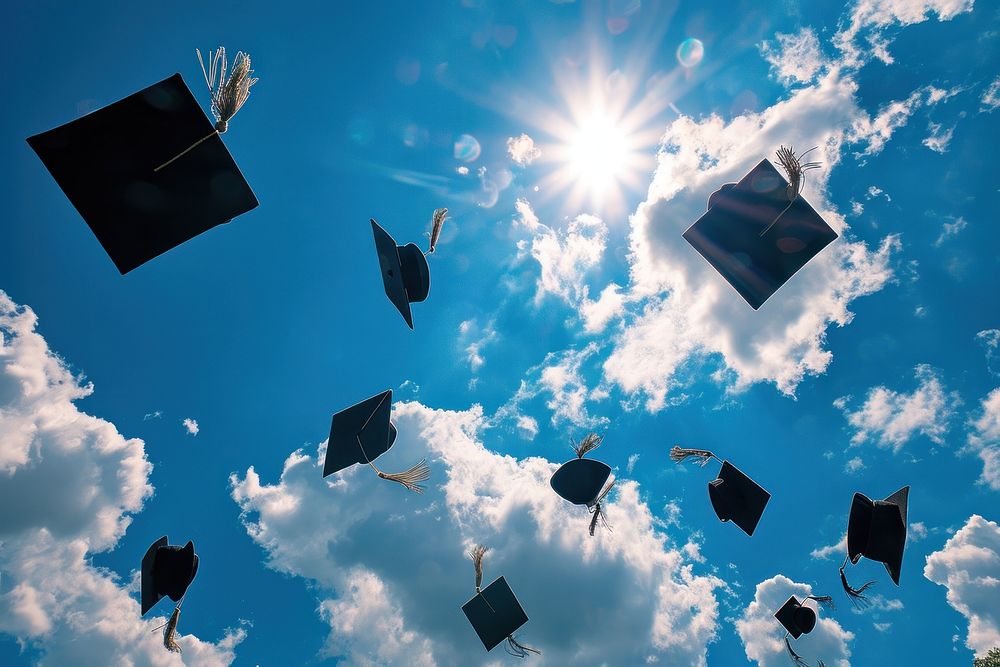 Graduation cap graduation sky outdoors.