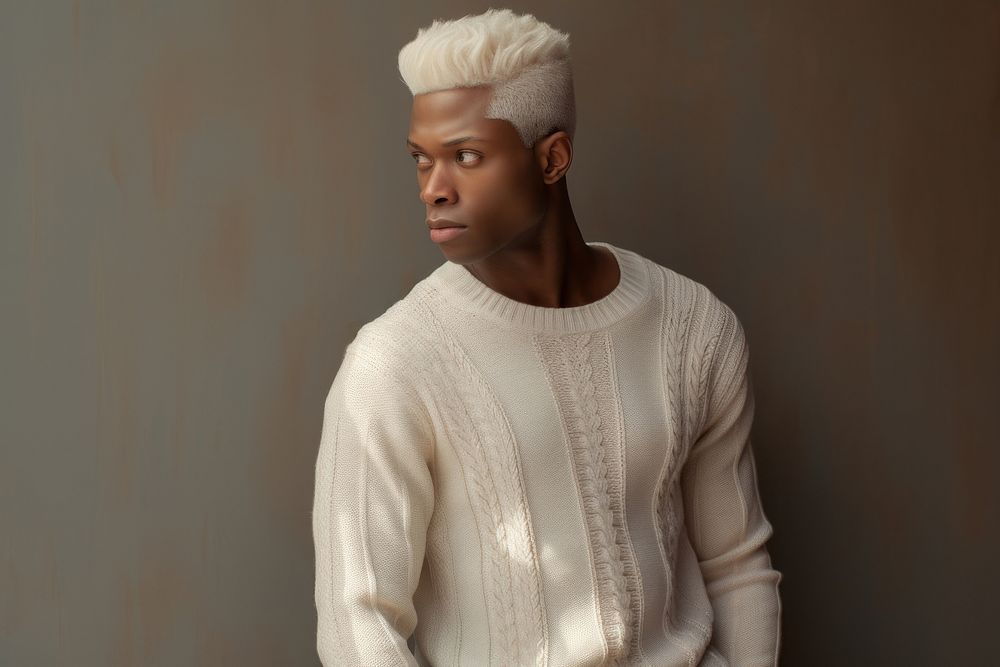 Half albino african male sweater individuality hairstyle.