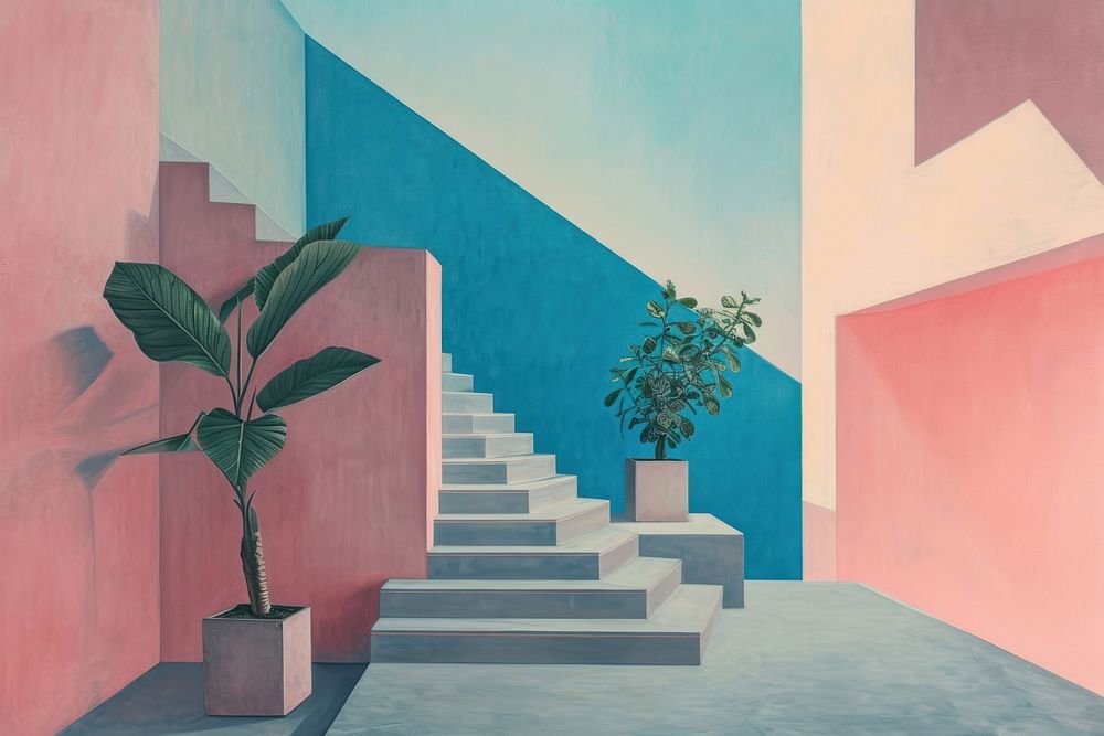 Garden painting architecture staircase.
