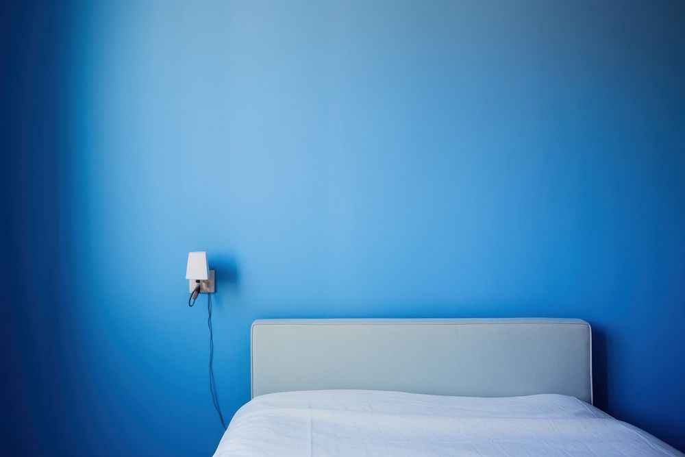  Blue bedroom furniture pillow architecture. AI generated Image by rawpixel.