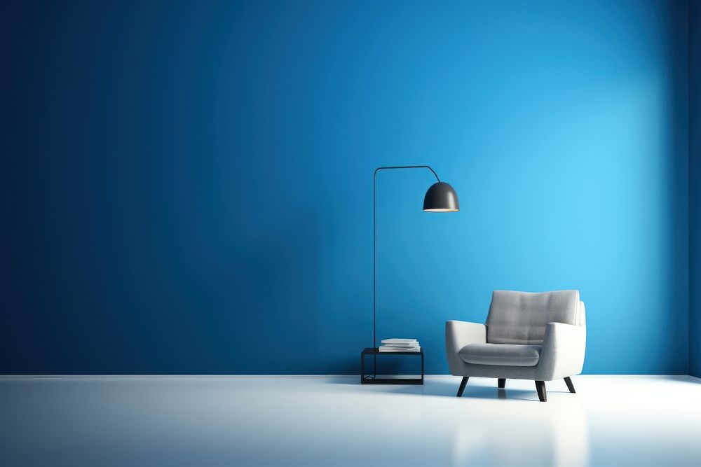  Blue living room furniture armchair lighting. AI generated Image by rawpixel.